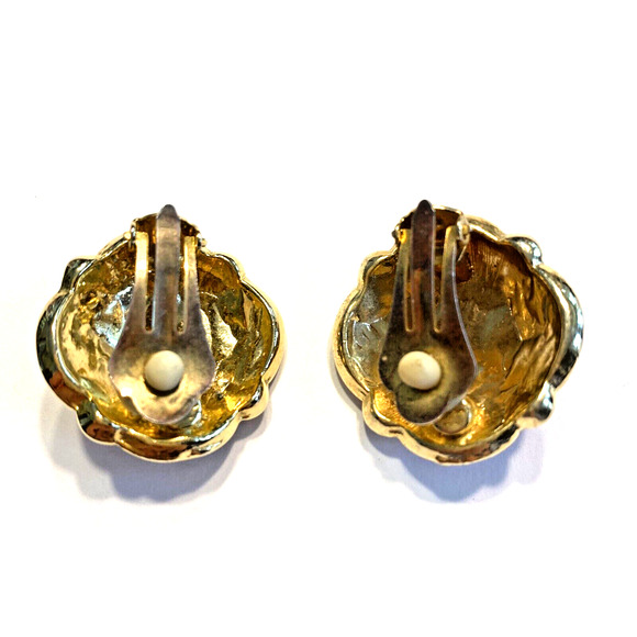 Chunky Pierced Earrings Vintage 1990’s Goldtone & Red Jelly Enamel Domed Rounds - Picture 3 of 6